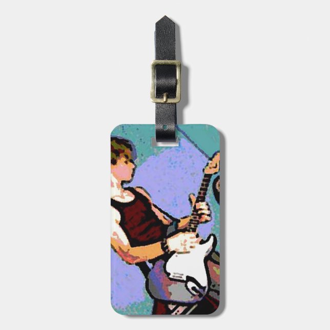 Nate and Guitar Luggage Tag (Front Vertical)