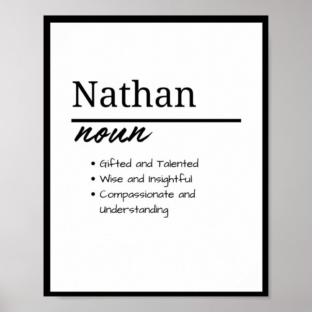Nathan, Boy Personalised Name Definition Poster (Front)