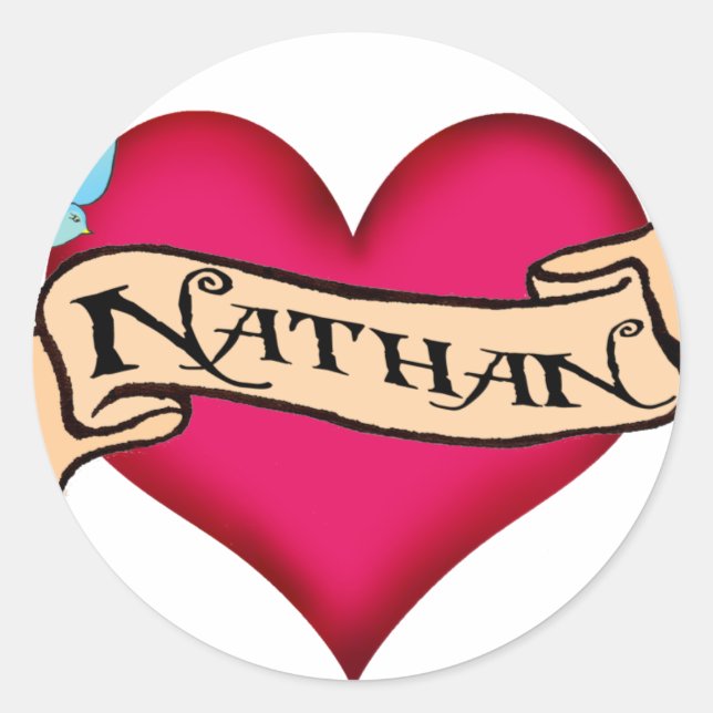 Nathan - Custom Heart Tattoo T-shirts & Gifts Classic Round Sticker (Front)