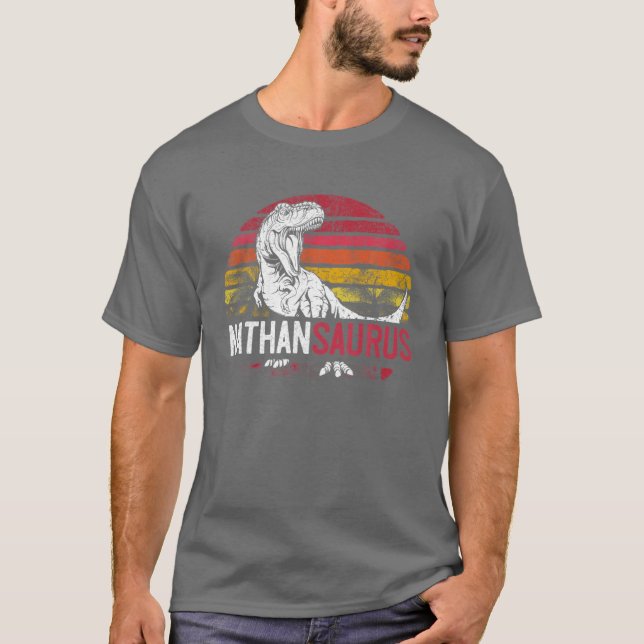 Nathan Saurus Funny Personalized Dinosaur T Rex Na T-Shirt (Front)