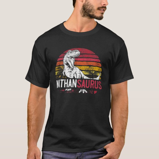 Nathan Saurus Funny Personalized Dinosaur T Rex Na T-Shirt (Front)