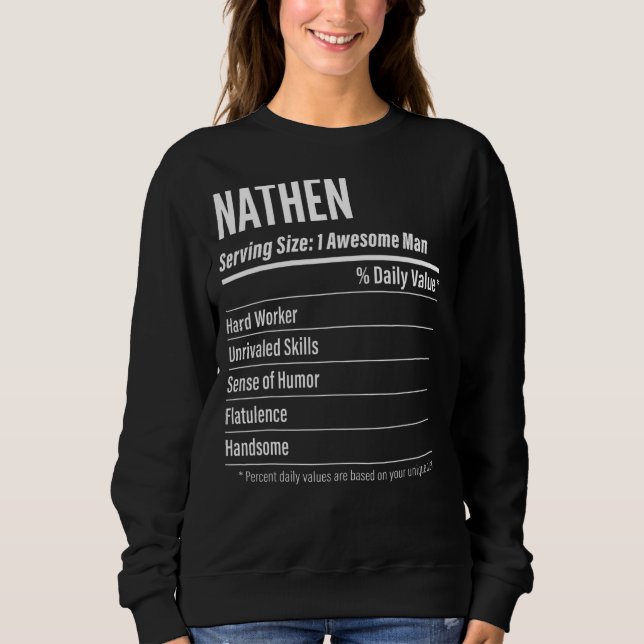 Nathen Serving Size Nutrition Label Calories Sweatshirt (Front)