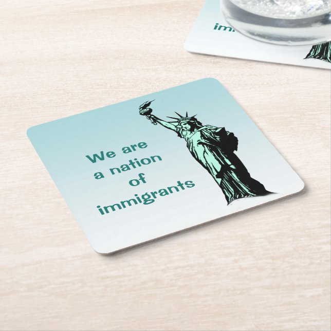 Nation of Immigrants Blue Paper Coasters (Angled)