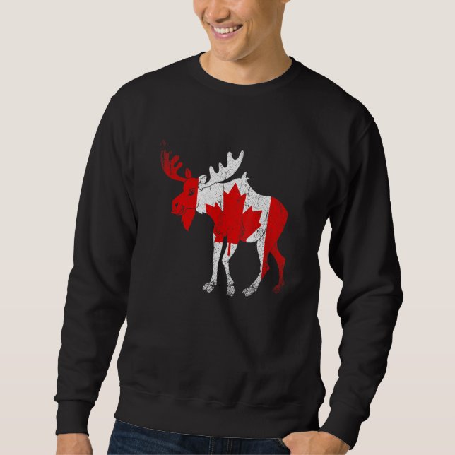 National Animal Moose Canadian Flag Maple Leaf Can Sweatshirt (Front)