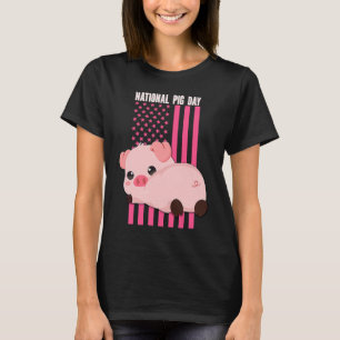 National Baby Pig Day American Flag Women Girls T-Shirt