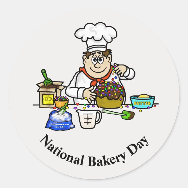 National Bakery Day Stickers with Baker Decorating (Front)