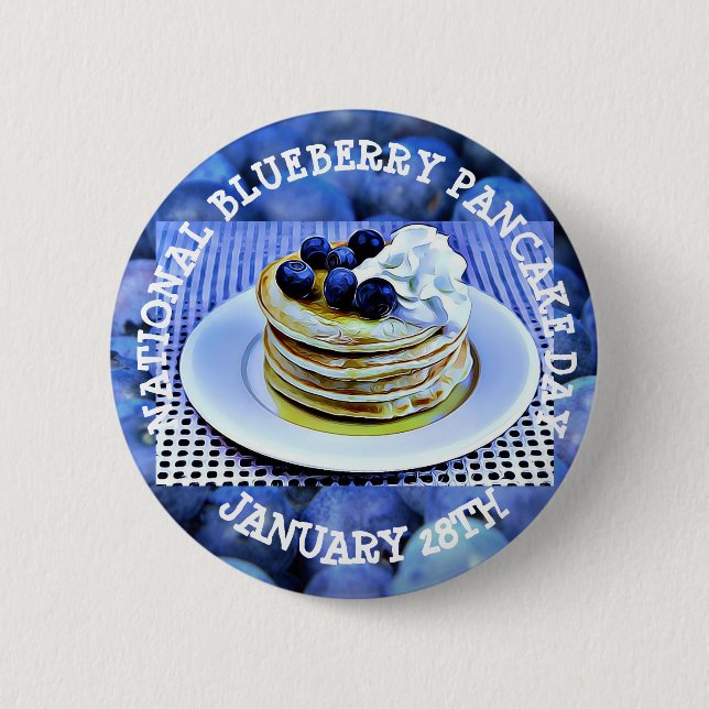 National Blueberry Pancake Day January 28th Button (Front)