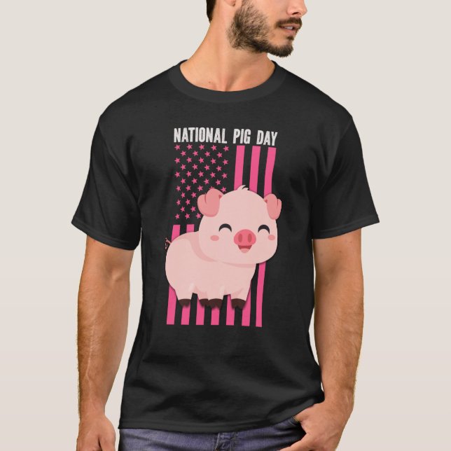 National cute Pig Day American Flag Pink for Girls T-Shirt (Front)