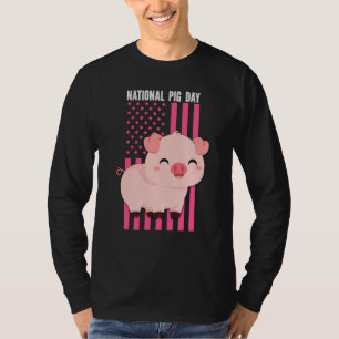 National cute Pig Day American Flag Pink for Girls T-Shirt