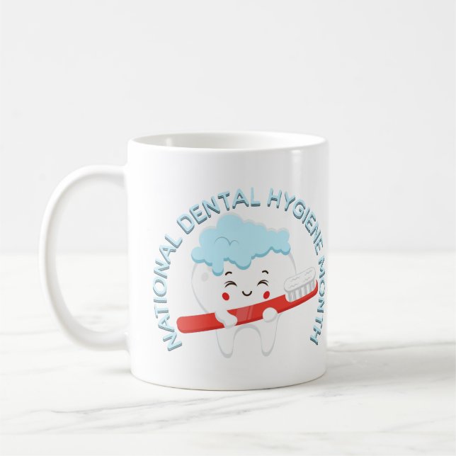 National Dental Hygiene Month Happy Tooth Coffee Mug (Left)