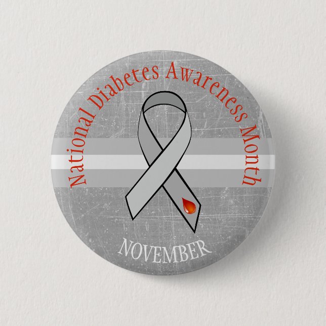 National Diabetes Month Grey Red Awareness Button (Front)