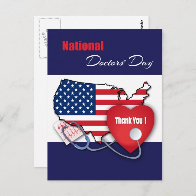 National Doctors' Day. USA Patriotic Postcard (Front/Back)