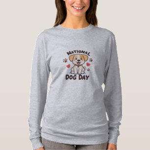 National Dog Day – Cute Kawaii Cartoon Dog with He T-Shirt