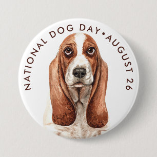 National Dog Day, watercolor basset hound 7.5 Cm Round Badge