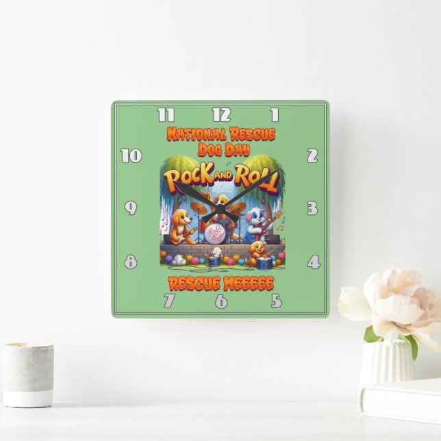 National Dog Rescue Celebration With Rock Band Square Wall Clock (Home)