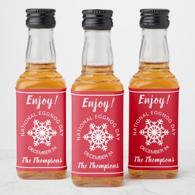 National Eggnog Day Celebration December 24 Red Liquor Bottle Label (Bottles)