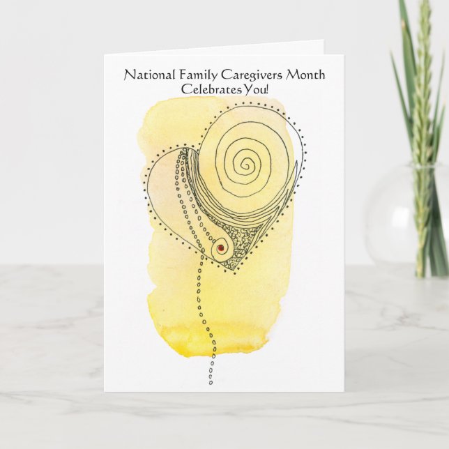 National Family Caregiver Month Yellow Heart Thank You Card (Front)