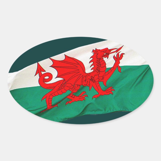 National Flag of Wales, The Red Dragon Patriotic Oval Sticker (Front)