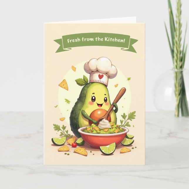 National Guacamole Day Cute Avocado Chef with Bowl Card (Front)