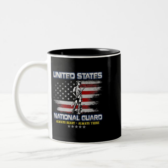 National Guard Veteran Always Ready American Flag  Two-Tone Coffee Mug (Left)