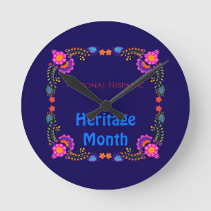 National Hispanic Heritage Birthday Colourful Flor Round Clock