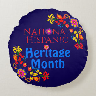 National Hispanic Heritage Birthday Colourful Flor Round Cushion