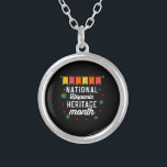 National Hispanic Heritage Month Funny Gift Silver Plated Necklace<br><div class="desc">National Hispanic Heritage Month Funny Gift 
hispanic, latinos, heritage, latina, spanish, vintage, retro, mexican, culture, mexico, flags, proud, gifts, pride, latin america, independence, countries, national hispanic heritage month, 2021, rainbow</div>