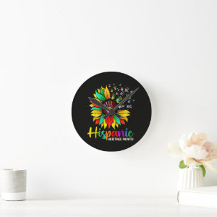 National Hispanic Heritage Month Sunflower Round Clock