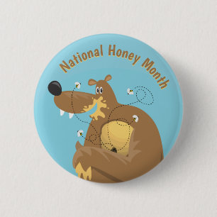 National Honey Month Cartoon Bear 6 Cm Round Badge