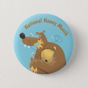 National Honey Month Cartoon Bear 6 Cm Round Badge