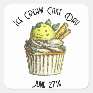 National Ice Cream Cake Day Custom Square Sticker