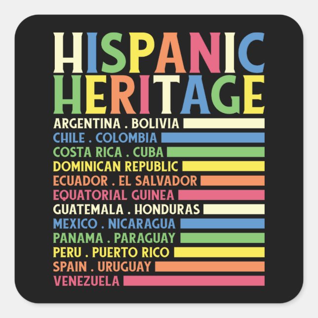National Latino Countries Hispanic Heritage Month Square Sticker (Front)