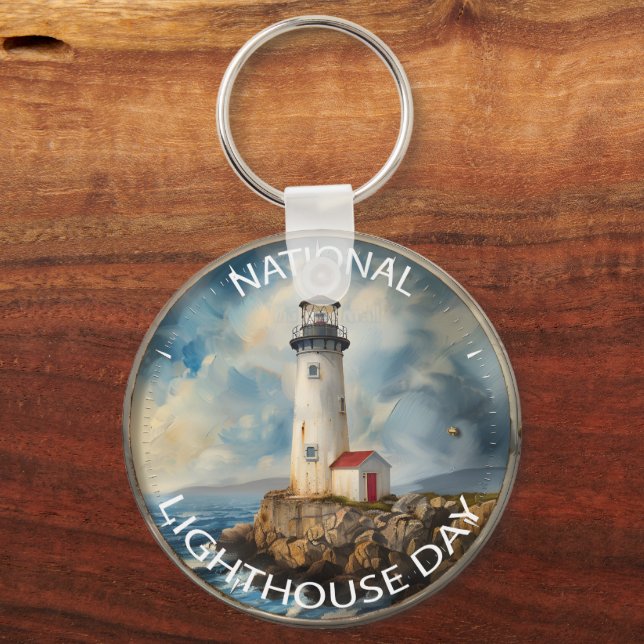 National Lighthouse Day Sign Key Ring (Front)
