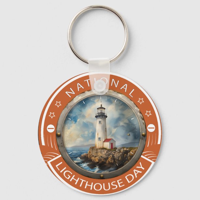 National Lighthouse Day Sign Key Ring (Front)