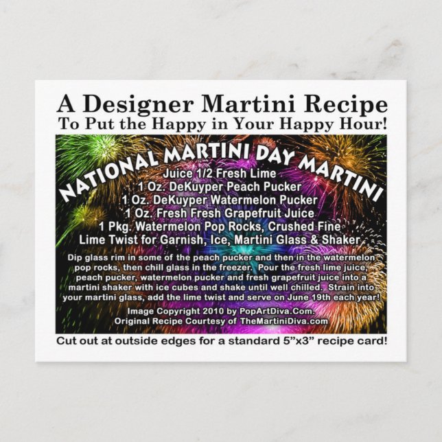 National Martini Day Martini Recipe Card Postcard (Front)