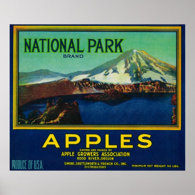 National Park Apple Crate LabelHood River, OR Poster (Front)