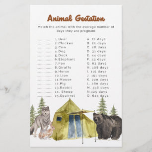 National Park Baby Shower Game - Animal Gestation Flyer