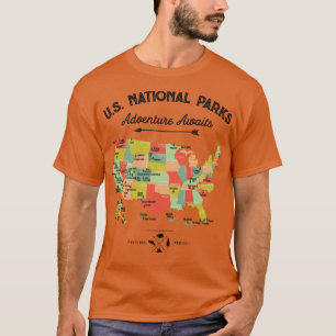 National Park Map Vintage All 59 National Parks Gi T-Shirt