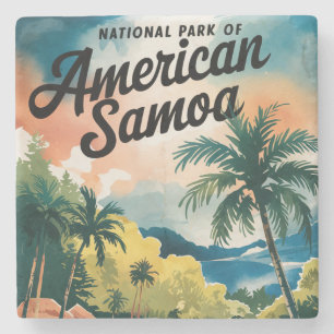 National Park of American Samoa - Watercolor Art - Stone Coaster