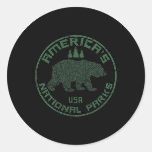 National Parks Bear Hiking Travel Camping Outdoors Classic Round Sticker
