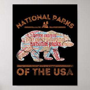 National Parks Bear Hiking Travel Camping Outdoors Poster
