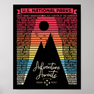 National Parks List Us Park Vintage Camping Hiking Poster