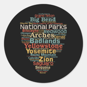 National Parks List Us Word Cloud Art Camping Hiki Classic Round Sticker