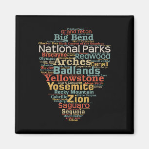 National Parks List Us Word Cloud Art Camping Hiki Magnet