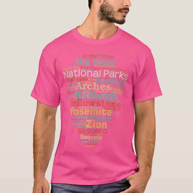National Parks List Word Cloud Camping Hiking T-Shirt (Front)
