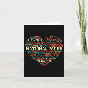 National Parks List Word Cloud Heart Camping Men W Card