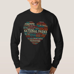 National Parks List Word Cloud Heart Camping Men W T-Shirt