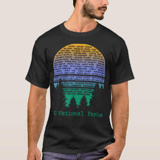 National Parks List Word Cloud Sunset Trees Men Wo T-Shirt