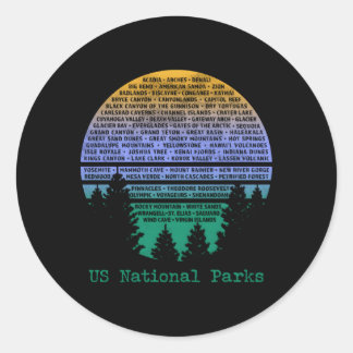 National Parks List Word Cloud Trees Classic Round Sticker