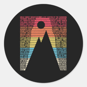 National Parks List Word Vintage Camping Hiking Me Classic Round Sticker